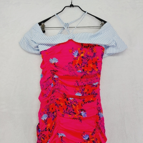 New Tanya Taylor Virginia Off the Shoulder Pink Aymmetric Floral Dress P6428 - Picture 4 of 11